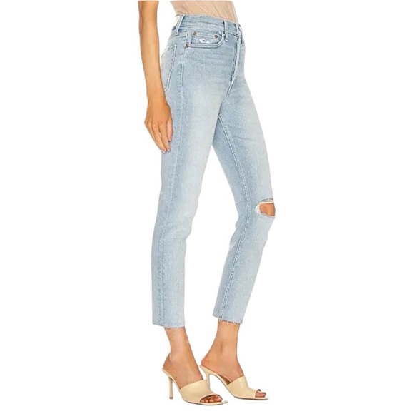 RE/DONE 90’s High Rise Ankle Crop Denim Worn Light Blue Size 26 EUC - Picture 2 of 12